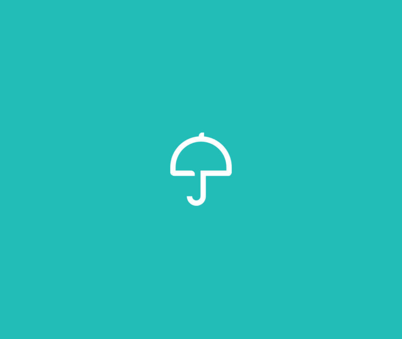 Teal background with a white umbrella icon, suggesting coverage, protection, and insurance.