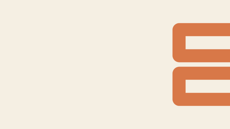 Beige background with two bold orange geometric shapes aligned vertically on the right.