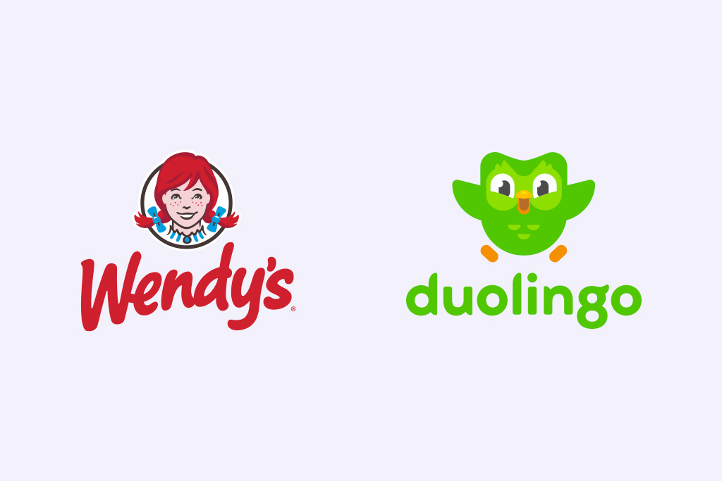 wendy's fast food chain and duolingo - language learning tool logo's side by side as an image